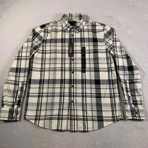 Banana Republic Men's Untucked‎ Fit Button Down Shirt Medium White Gray NEW